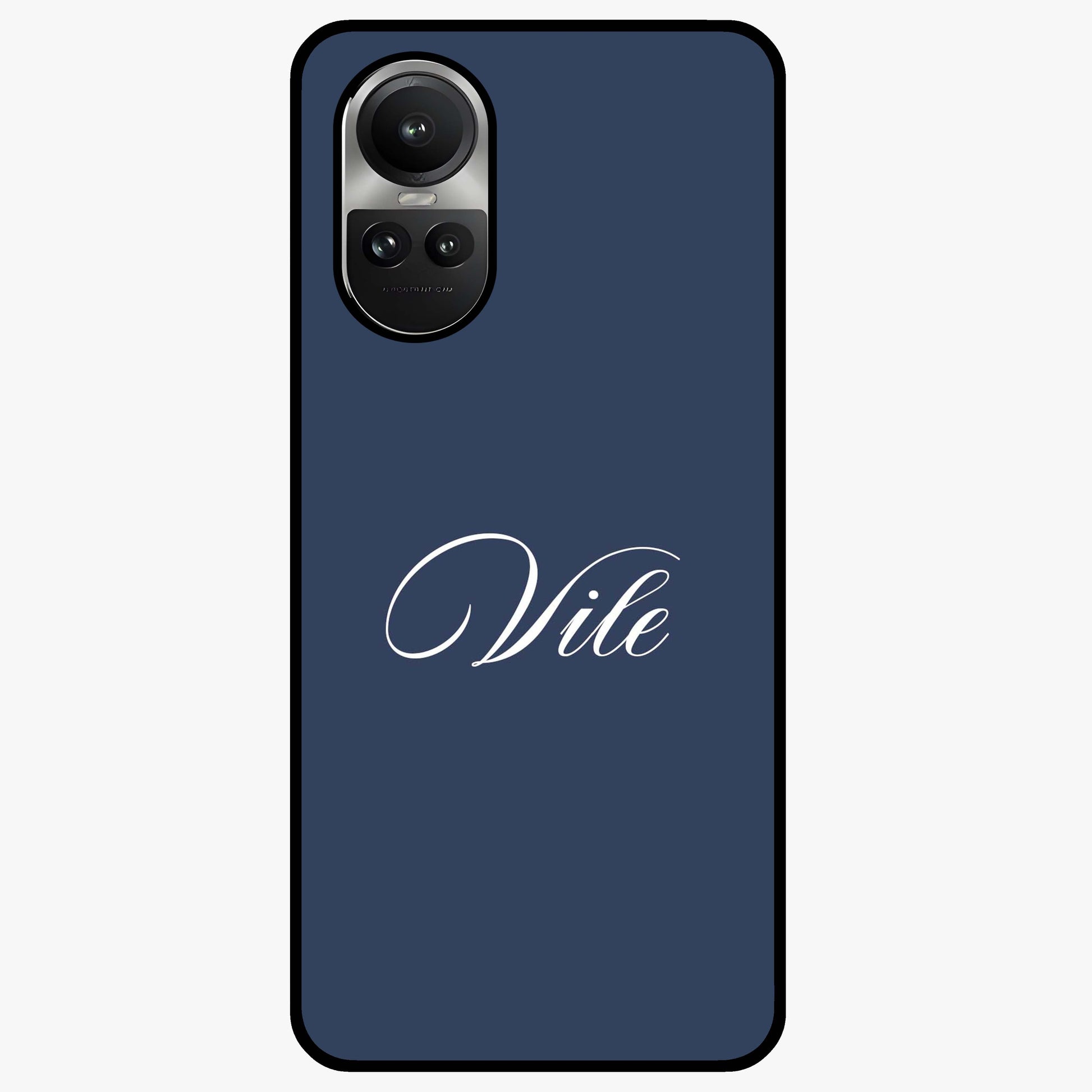 Blue Background Personalized Custom Name Glass Case showing flat back view with minimal blue background and custom name design.