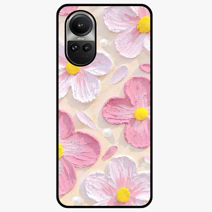 Blush Bloom Texture Glass Case showing flat back view with soft blush floral texture artwork and glossy glass finish.
