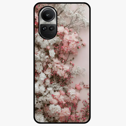 Blush Blossom Cloud Glass Case showing flat back view with dreamy blush cloud blossom artwork and glossy glass finish.