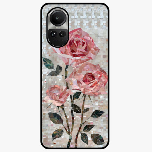 Blush Mosaic Bloom Glass Case showing flat back view with mosaic floral bloom artwork and glossy glass finish.