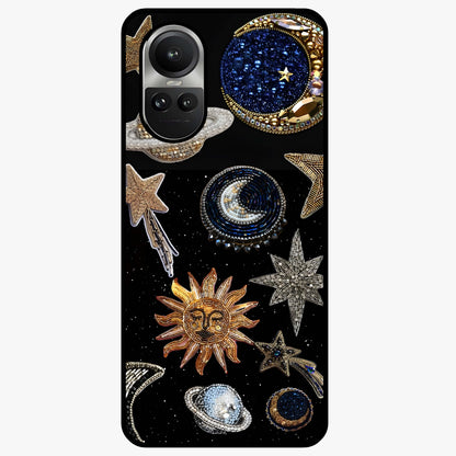 Celestial Gem Constellations Glass Case showing flat back view with sparkling constellation artwork and glossy glass finish.