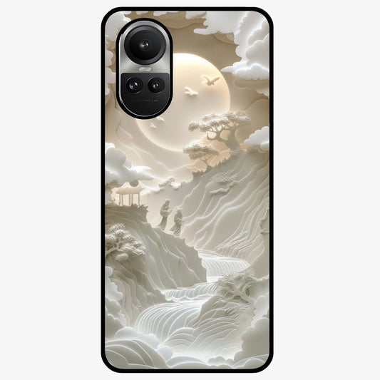 Celestial Origami Glass Case showing flat back view with artistic origami inspired celestial artwork and glossy glass finish.