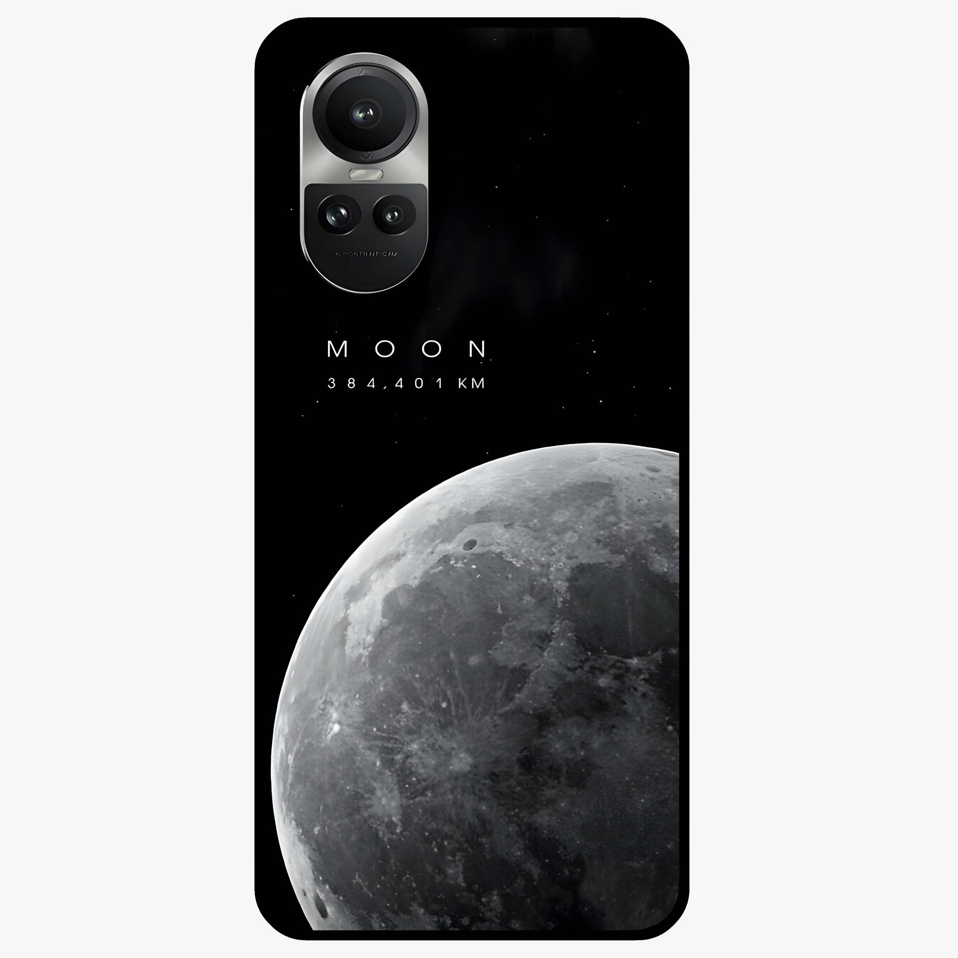 Cosmic Moon Glow Glass Case showing flat back view with glowing moon artwork and glossy glass finish.