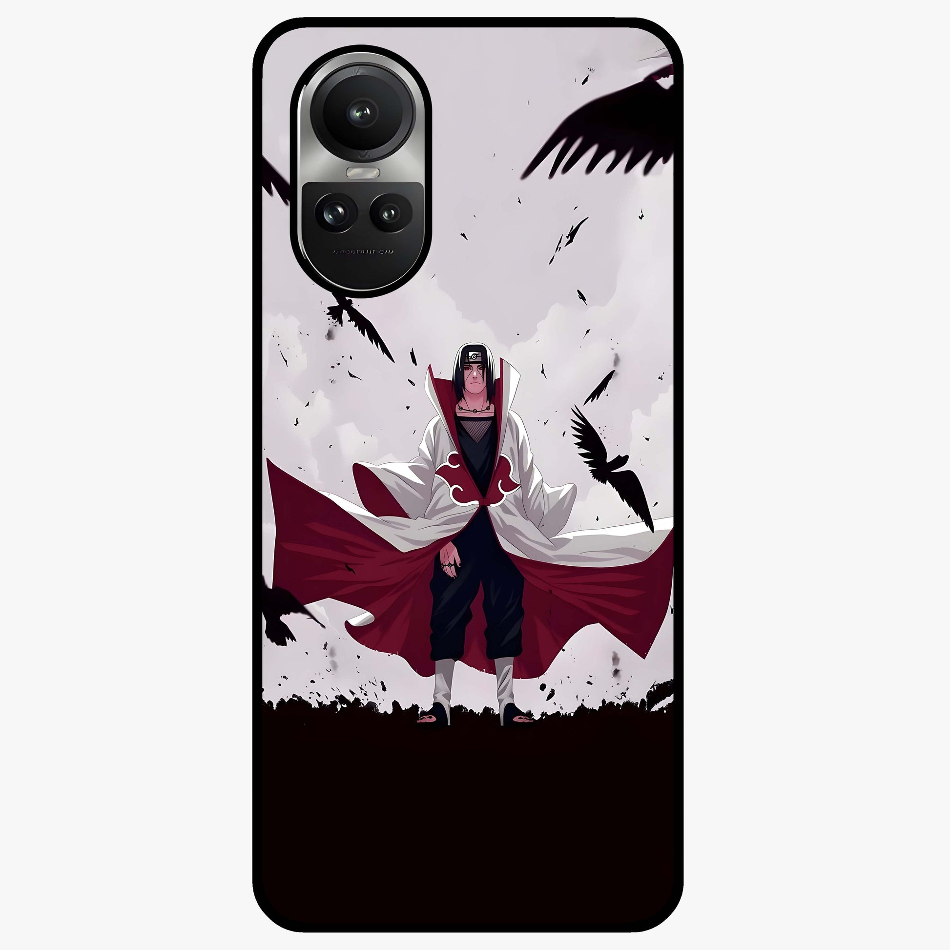 Crimson Crow Ascension Glass Case showing flat back view with mystical crow artwork and glossy glass finish.