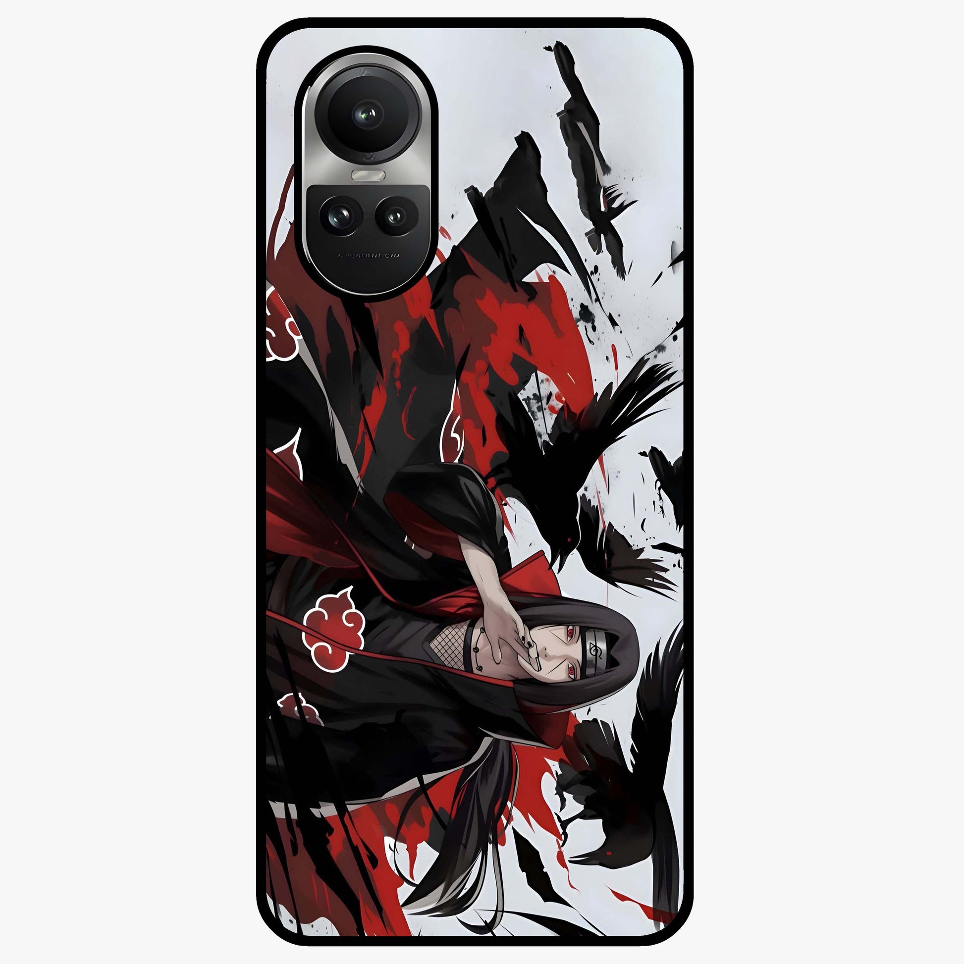 Crimson Crow Illusion Glass Case showing flat back view with artistic crow illusion artwork and glossy glass finish.