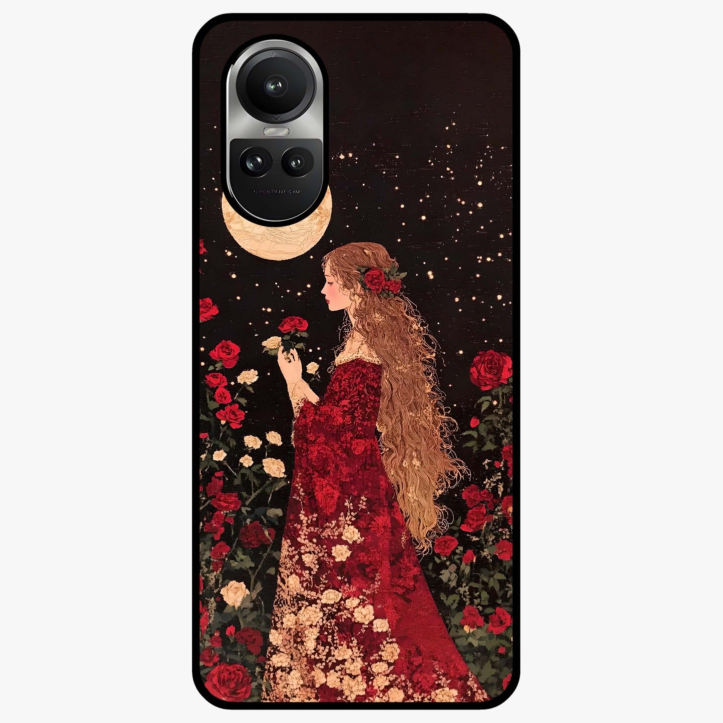 Crimson Dreams Glass Case showing flat back view with dreamy crimson artwork and glossy glass finish.