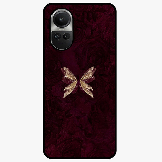 Crimson Fade Butterfly Glass Case showing flat back view with fading butterfly artwork and glossy glass finish.