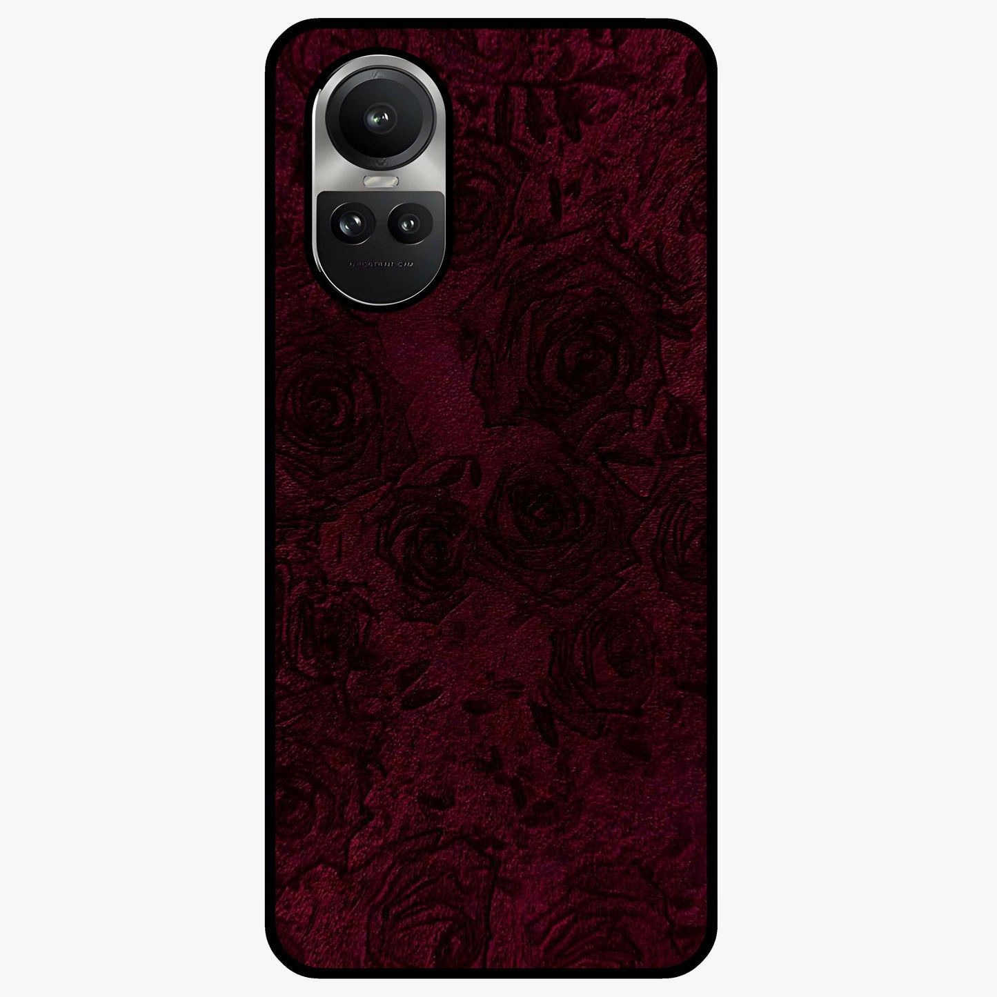 Crimson Fade Flow Glass Case showing flat back view with flowing crimson gradient artwork and glossy glass finish.