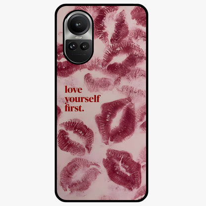 Crimson Kiss Love Glass Case showing flat back view with romantic crimson themed artwork and glossy glass finish.