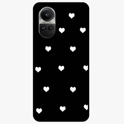 Cute And Simple White Hearts Glass Case showing flat back view with minimal white heart pattern and glossy glass finish.