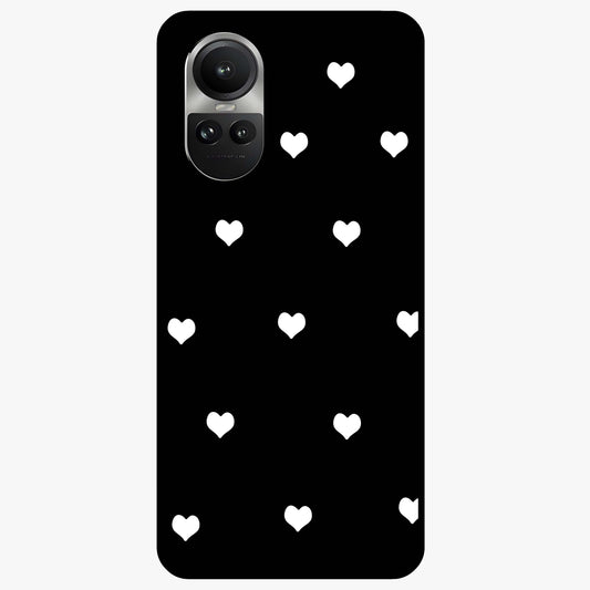 Cute And Simple White Hearts Glass Case showing flat back view with minimal white heart pattern and glossy glass finish.