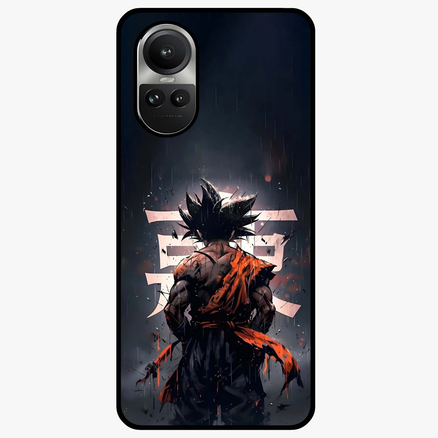 Dark Warrior In Rain Glass Case showing flat back view with warrior artwork in rainy atmosphere and glossy glass finish.