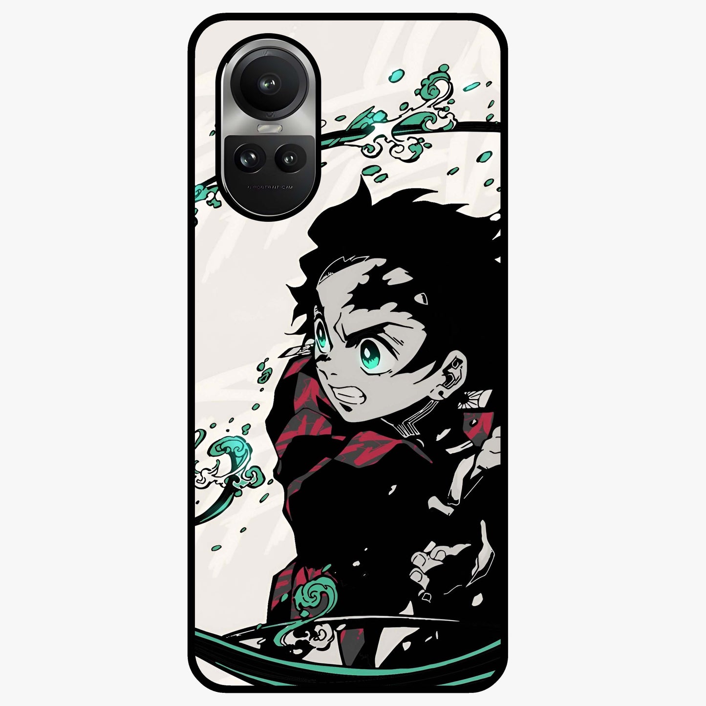 Demon Slayer Glass Case showing flat back view with bold anime inspired artwork and glossy glass finish.