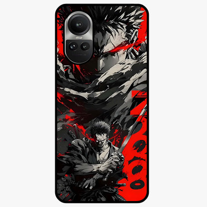 Demon Sword Resolve Glass Case showing flat back view with fierce sword warrior artwork and glossy glass finish.