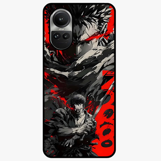 Demon Sword Resolve Glass Case showing flat back view with fierce sword warrior artwork and glossy glass finish.