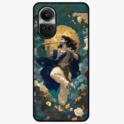 Divine Krishna Art Glass Case showing flat back view with Lord Krishna artwork and glossy glass finish.