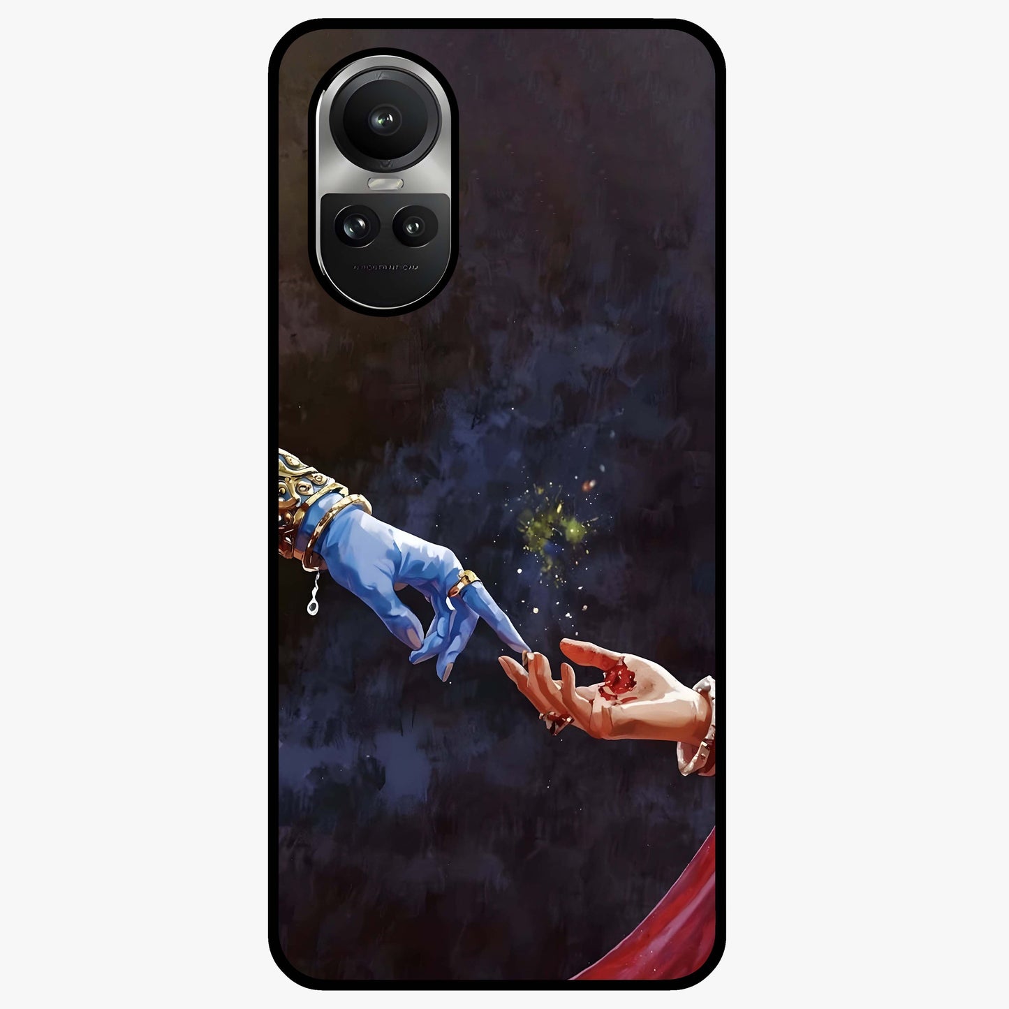 Divine Touch Eternal Glass Case showing flat back view with spiritual themed artwork and glossy glass finish.