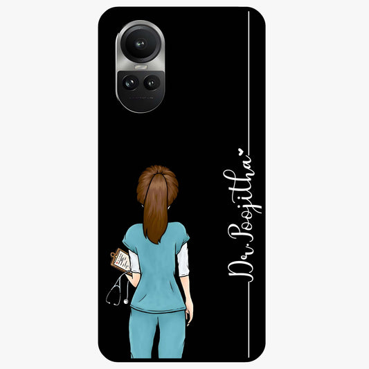 Doctor Pattern Custom Name Glass Case showing flat back view with medical themed pattern and personalized name design.
