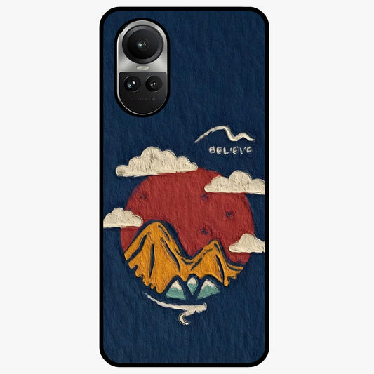 Dream Beyond Mountains Glass Case showing flat back view with scenic mountain landscape artwork and glossy glass finish.