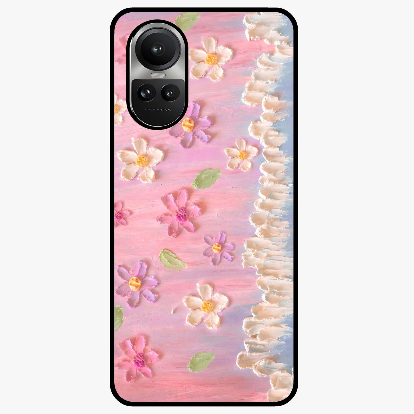Dreamy Painted Garden Glass Case showing flat back view with artistic painted floral garden artwork and glossy glass finish.