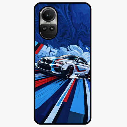 Drift Power Rush Glass Case showing flat back view with dynamic racing inspired artwork and glossy glass finish.