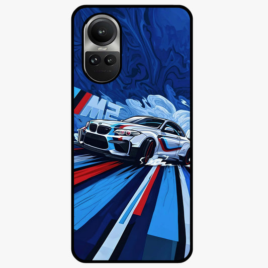 Drift Power Rush Glass Case showing flat back view with dynamic racing inspired artwork and glossy glass finish.