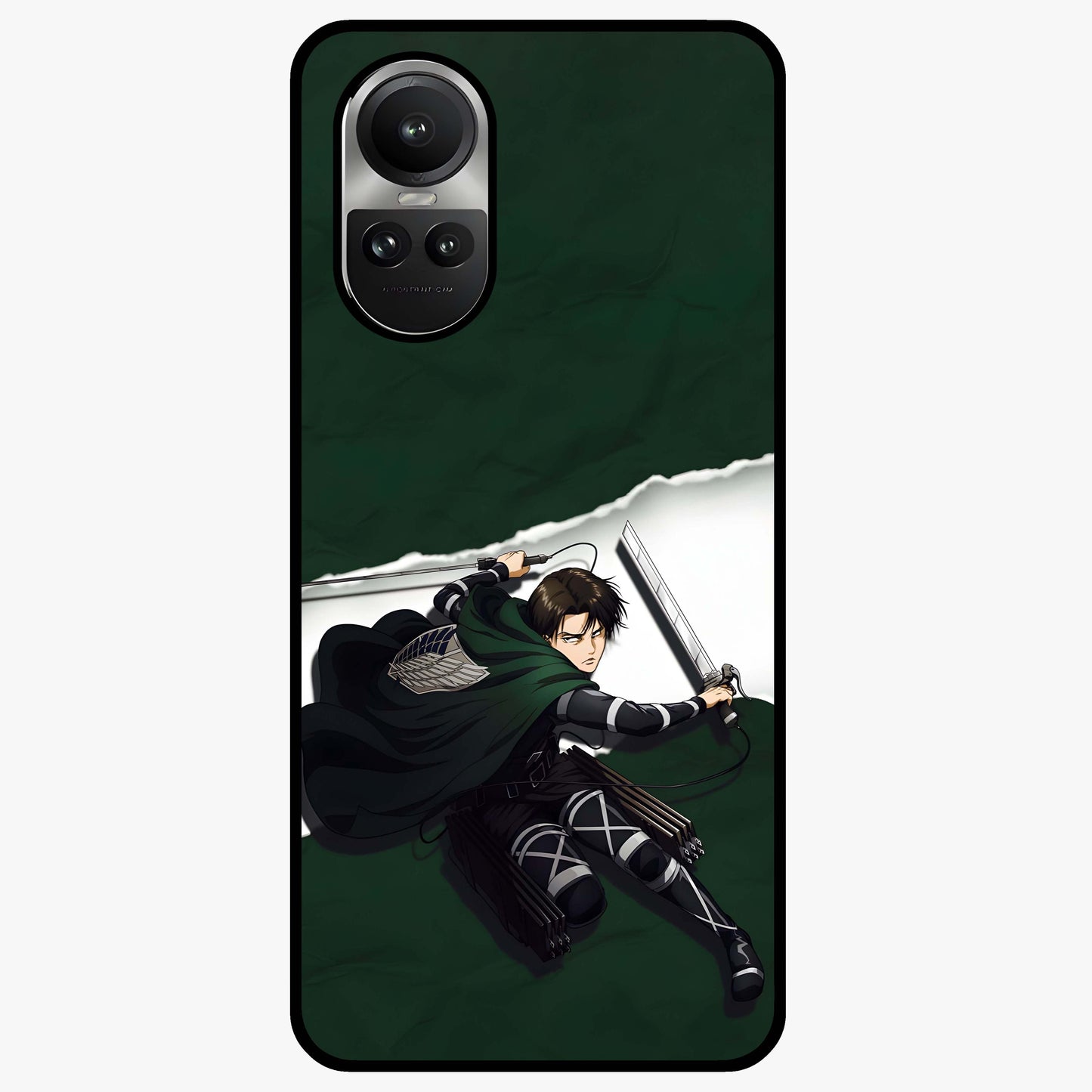 Emerald War Vanguard Glass Case showing flat back view with powerful warrior themed artwork and glossy glass finish.