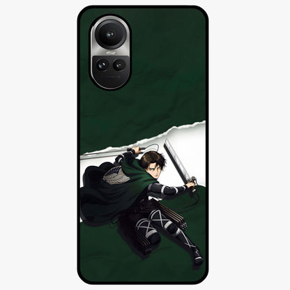 Emerald War Vanguard Glass Case showing flat back view with powerful warrior themed artwork and glossy glass finish.