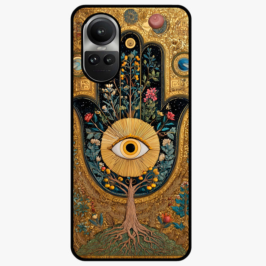 Ethereal Evil Eye Glass Case showing flat back view with mystical evil eye artwork and glossy glass finish.