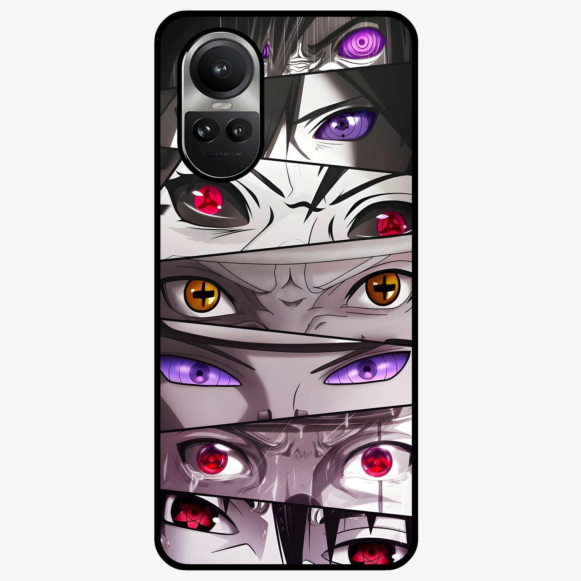 Eyes of Destiny Glass Case showing flat back view with striking eye themed artwork and glossy glass finish.