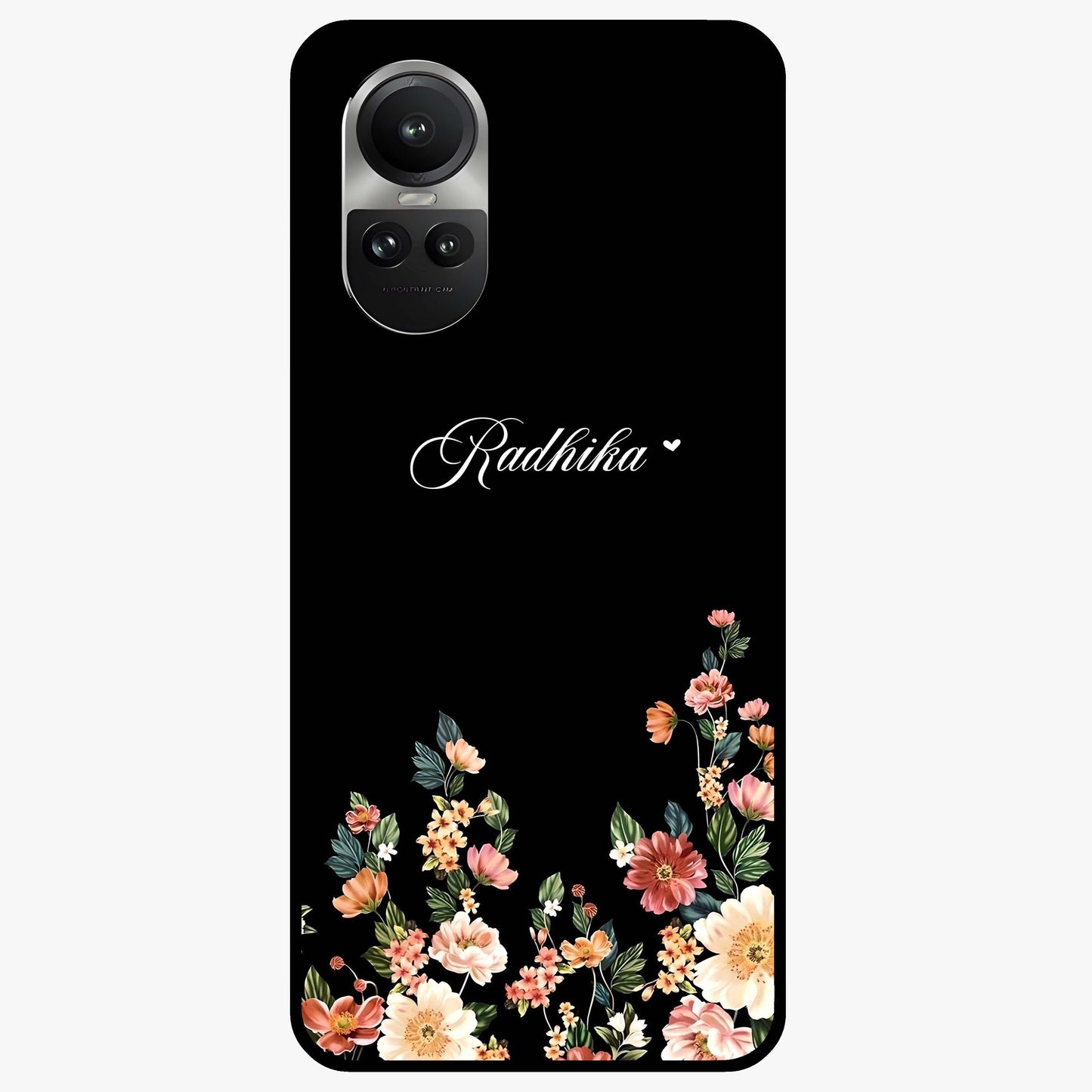 Floral Design With a Custom Personalized Name Glass Case showing flat back view with floral artwork and personalized name design.