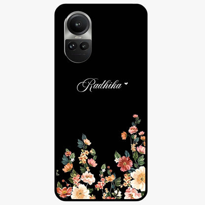 Floral Design With a Custom Personalized Name Glass Case showing flat back view with floral artwork and personalized name design.