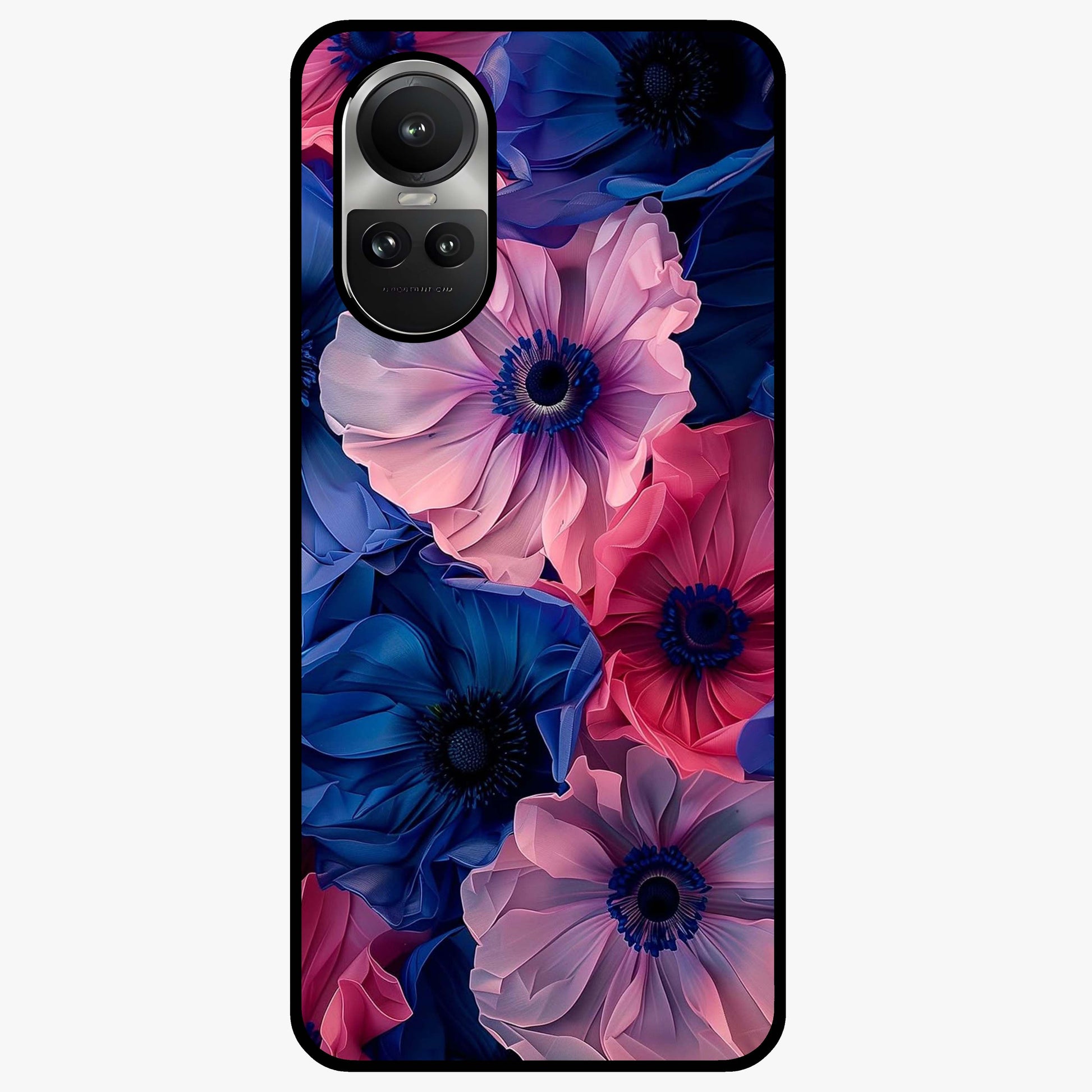 Flower Paper Art Pattern Glass Case showing flat back view with paper cut style floral artwork and glossy glass finish.