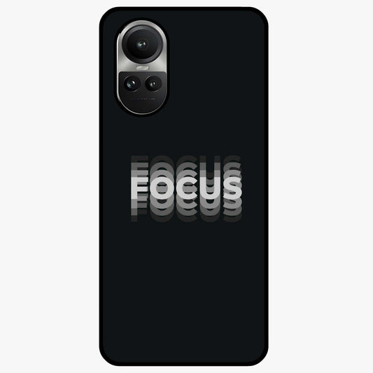 Focus Mode On Glass Case showing flat back view with bold motivational typography design and glossy glass finish.
