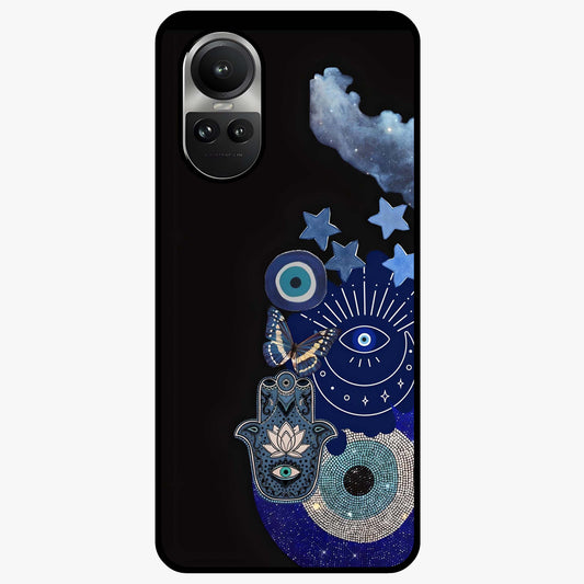 Galactic Charm Cluster Glass Case showing flat back view with glowing celestial charm artwork and glossy glass finish.