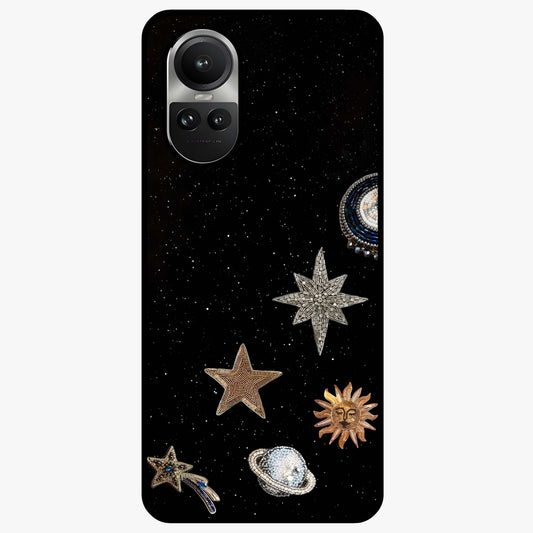 Galactic Charm Glow Glass Case showing flat back view with glowing celestial charm artwork and glossy glass finish.