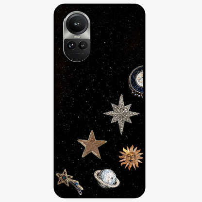 Galactic Charm Glow Glass Case showing flat back view with glowing celestial charm artwork and glossy glass finish.