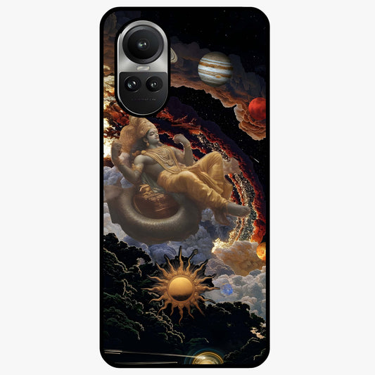 Galactic Divine God Glass Case showing flat back view with divine cosmic themed artwork and glossy glass finish.