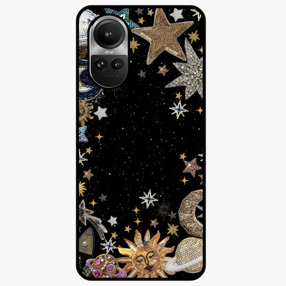Galactic Jewel Stars Glass Case showing flat back view with sparkling star jewel artwork and glossy glass finish.