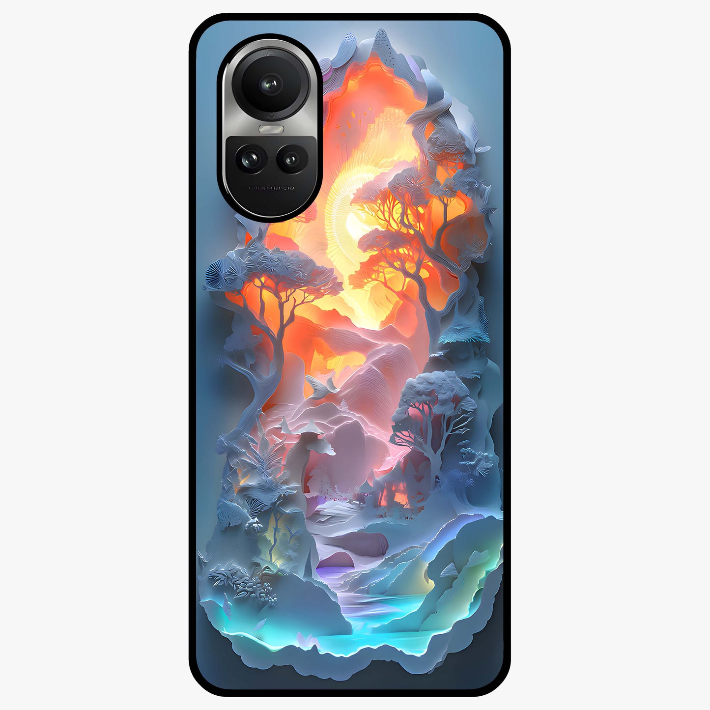 Glow Forest Portal Glass Case showing flat back view with glowing forest portal artwork and glossy glass finish.