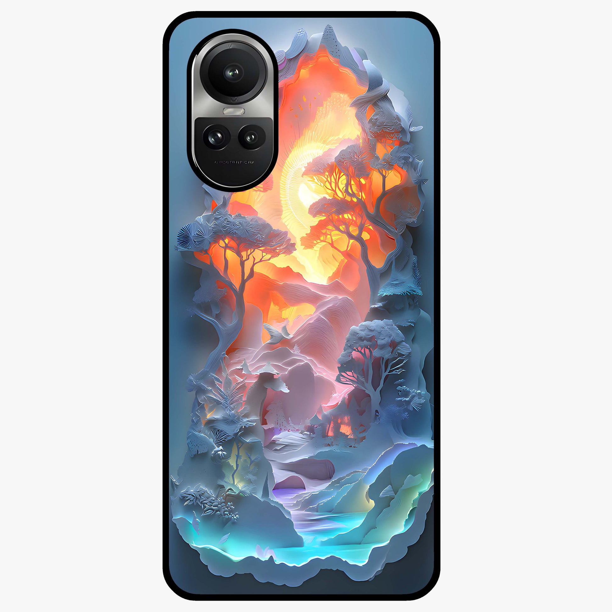 Glow Forest Portal Glass Case showing flat back view with glowing forest portal artwork and glossy glass finish.