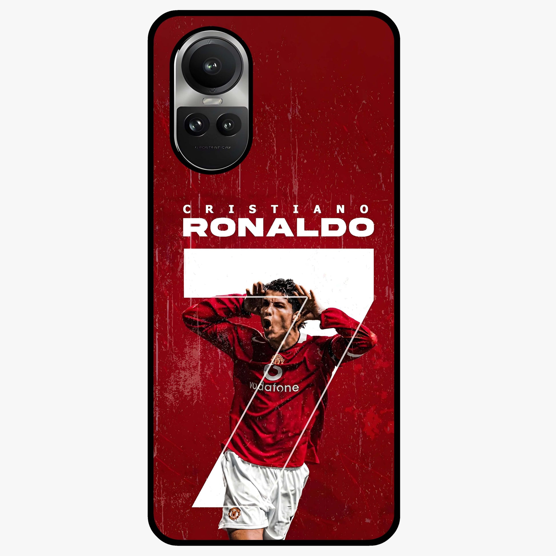 Goal Celebration Legacy Glass Case showing flat back view with football celebration inspired artwork and glossy glass finish.
