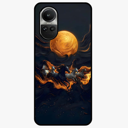 Golden Stallion Moonride Glass Case showing flat back view with majestic horse under moonlight artwork and glossy glass finish.