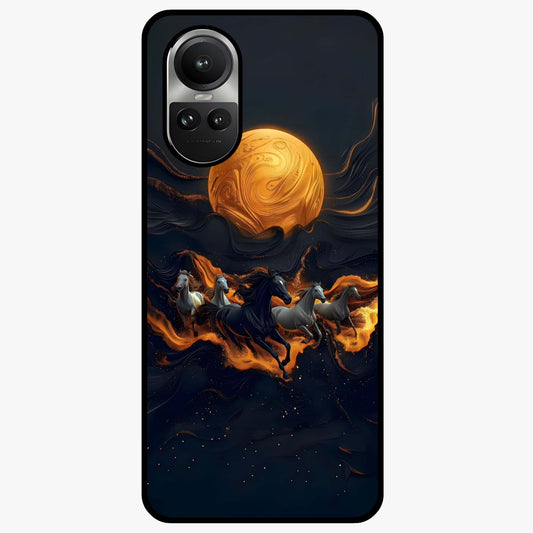 Golden Stallion Moonride Glass Case showing flat back view with majestic horse under moonlight artwork and glossy glass finish.