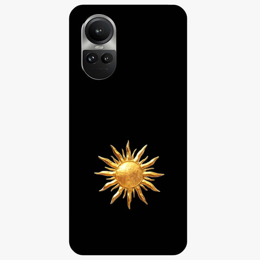 Golden Sun Minimalism Glass Case showing flat back view with minimal golden sun artwork and glossy glass finish.