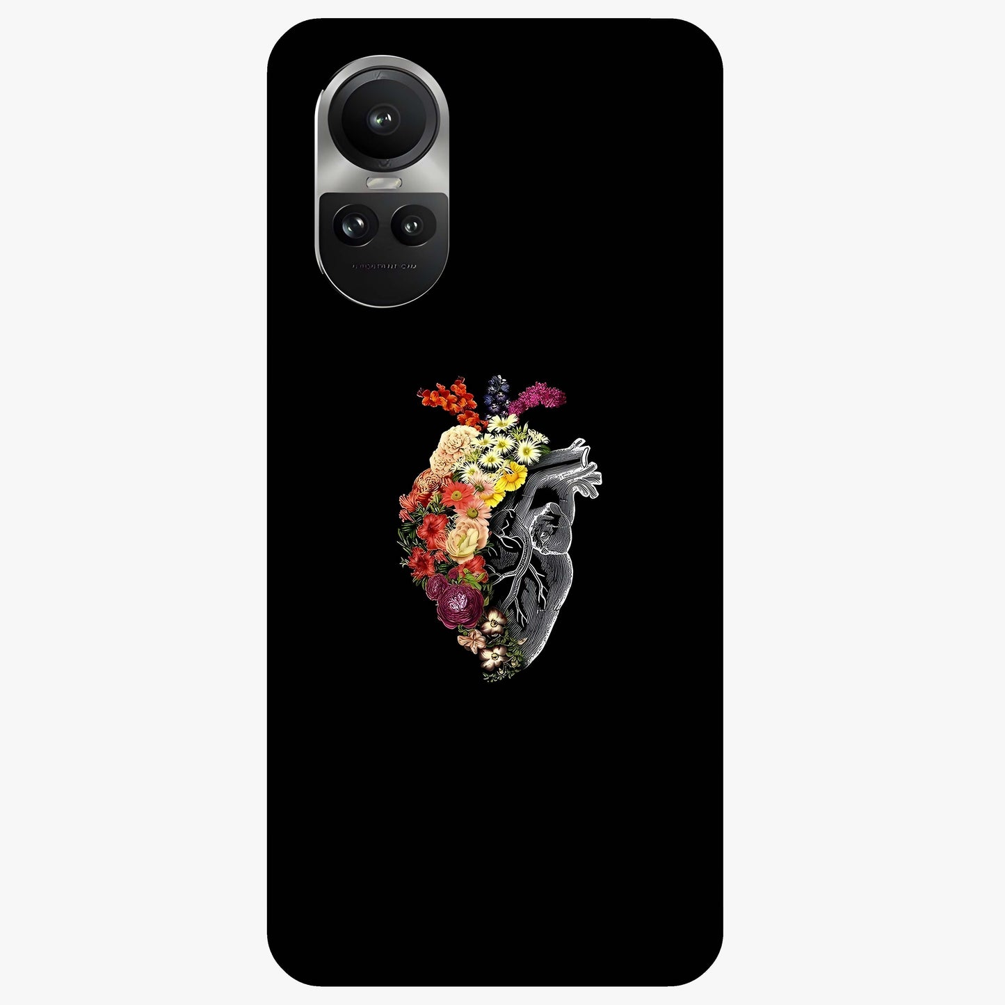 Heart With Flowers Glass Case showing flat back view with heart shaped floral artwork and glossy glass finish.