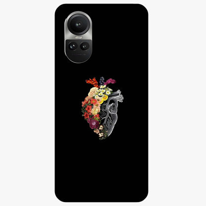 Heart With Flowers Glass Case showing flat back view with heart shaped floral artwork and glossy glass finish.