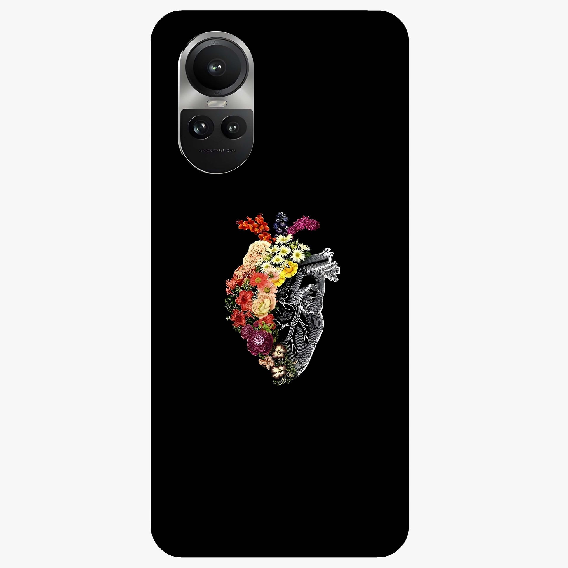 Heart With Flowers Glass Case showing flat back view with heart shaped floral artwork and glossy glass finish.
