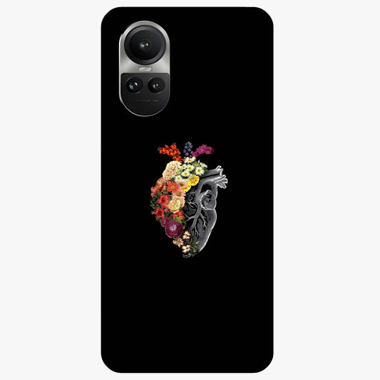 Heart With Flowers Glass Case showing flat back view with heart shaped floral artwork and glossy glass finish.