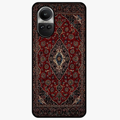 Heritage Carpet Royale Glass Case showing flat back view with ornate Persian carpet inspired pattern and glossy glass finish.